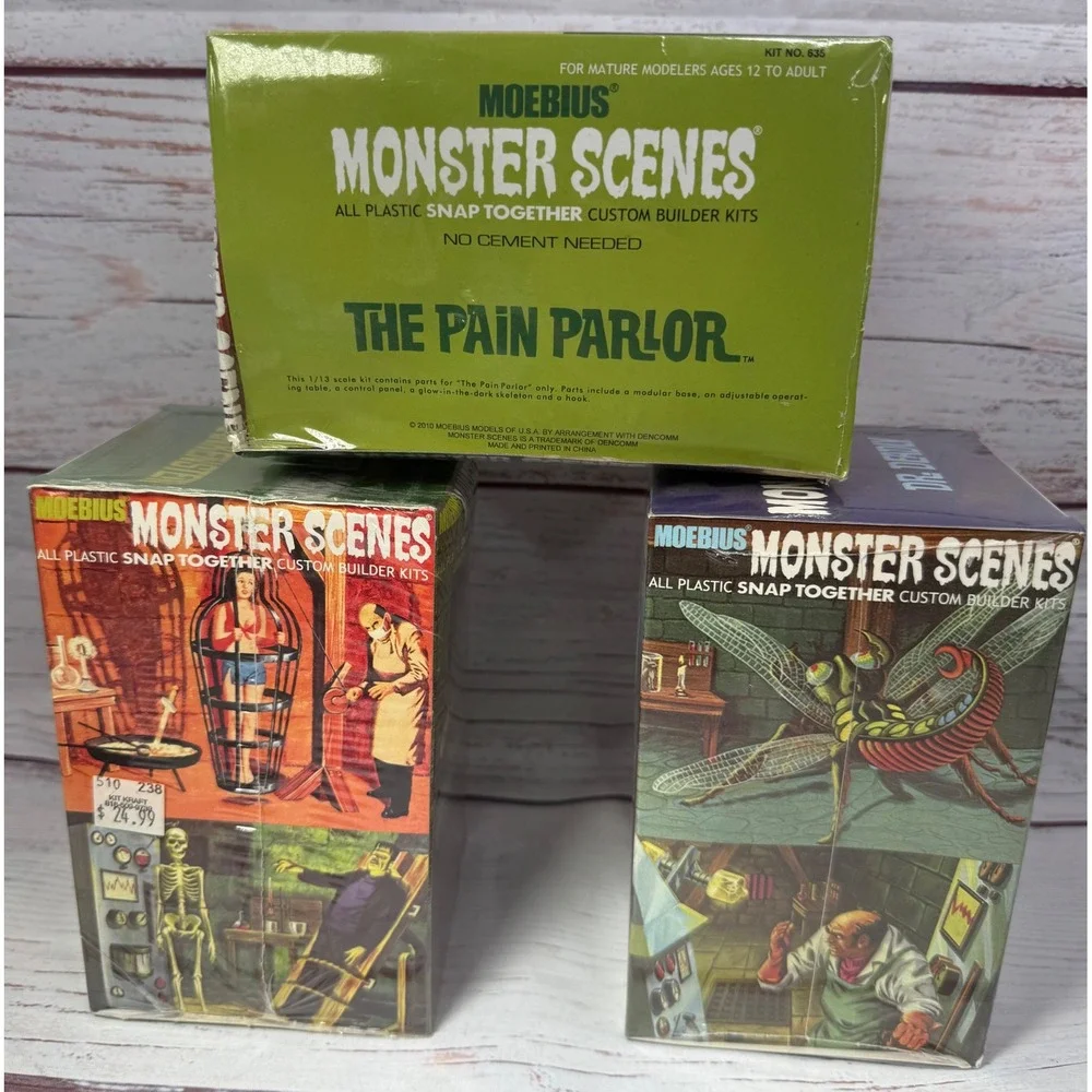 Moebius Models Monster Scenes The Pain Parlor, Mr Deadly and Frankenstein 3 lot